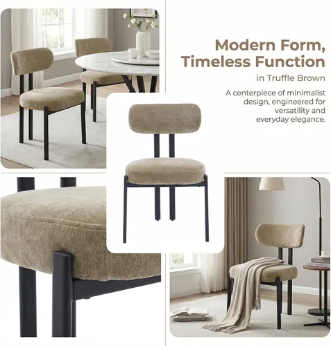 Miniatura 6 de LukeAlon Juego de 2 sillas de comedor de chenilla, modernas sillas de cocina sin brazos con respaldo curvado con patas de metal negro, sillas