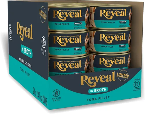 Miniatura 12 de Reveal Alimento húmedo natural para gatos, 24 unidades, sin granos, alimento enlatado de ingredientes limitados para gatos, atún con algas marinas