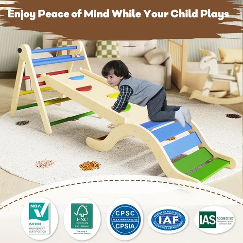Miniatura 3 de doowroodni Conjunto de Triángulo Pikler 7 en 1 Juguetes de Escalada para Niños Pequeños Interior Plegables Juguetes de Escalada para Bebés de Madera