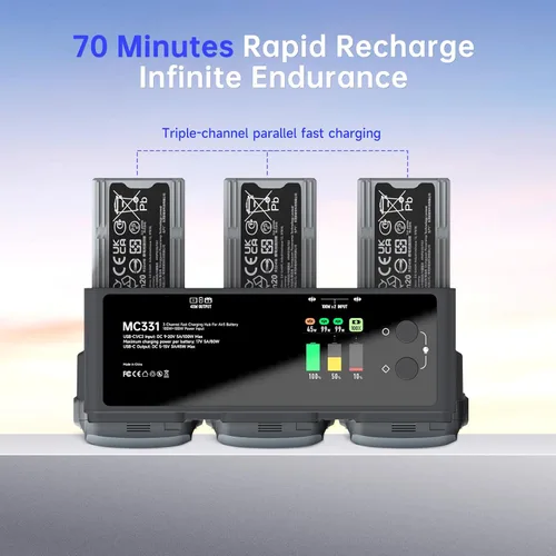 Miniatura 3 de LIMETA Hub de carga de batería inteligente Air 3s, carga rápida USB-C de 200 W para baterías de vuelo inteligente DJI Air 3 Series Plus Paralelo