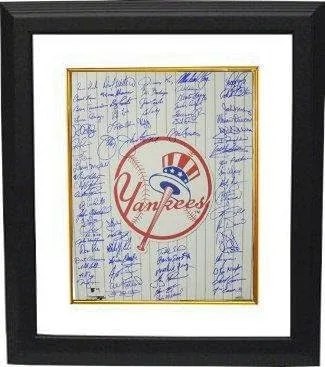 New York Yankees signed 16x20 Photo Custom Framing Top Hat Logo w/ 70 sigs- BAS Holo- Bob Turley/Moose Skowron/Charlie Hayes - Autographed MLB Photos