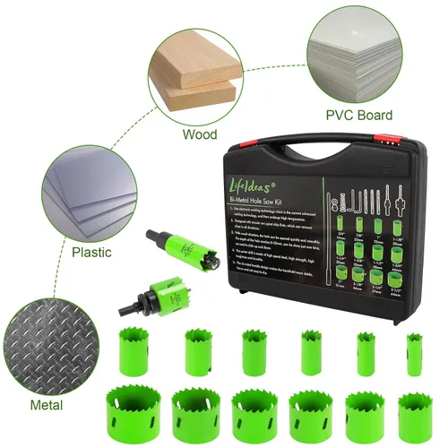Miniatura 5 de LifeIdeas Kit de sierra de agujero bimetálica, juego de 22 piezas de sierra de agujero con 3/4 a 2-1/2 pulgadas, 12 hojas de sierra en estuche