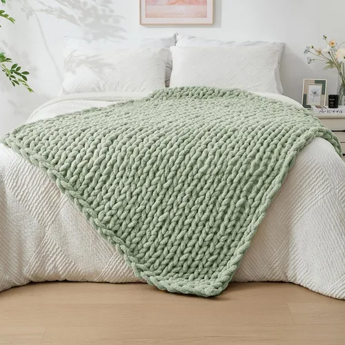 Miniatura 42 de Bigacogo Manta de punto grueso para sofá, 51 x 63 pulgadas, 100% tejida a mano con hilo de felpilla grueso jumbo, acogedoras y suaves mantas grandes