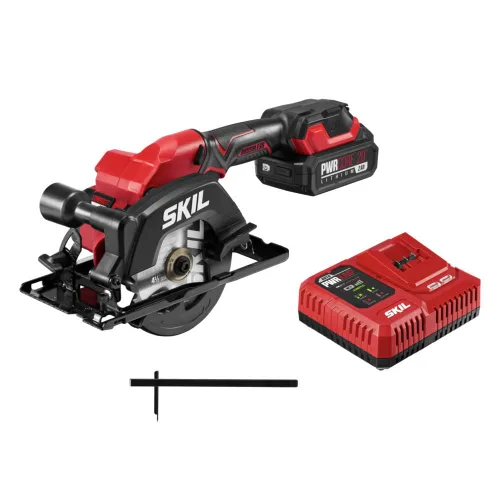Kit de sierra circular compacta y ligera de una mano SKIL PWRCORE 20 sin escobillas de 20 V, de 4-1/2 pulgadas, con hasta 6,000 RPM, incluye batería