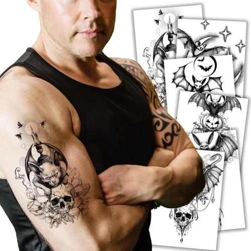 Miniatura 12 de Kotbs 6 hojas de tatuajes temporales de animales en 3D para mujeres y hombres, tatuajes realistas impermeables falsos con patrón de lobo y león