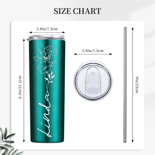 Miniatura 4 de Vasos personalizados con nombre, flor de nacimiento, vaso con aislamiento personalizado, grabado personalizado, cumpleaños, Navidad, dama de honor