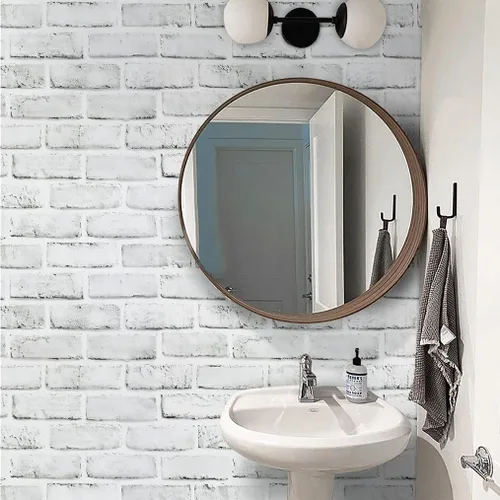 Miniatura 6 de Timeet Papel tapiz de ladrillo para despegar y pegar, papel tapiz de ladrillo blanco y gris, autoadhesivo, papel de pared extraíble para decoración