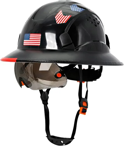 Cascos De Construcción de ala completa Cascos de seguridad aprobados por OSHA con visera transparente - Casco de seguridad de construcción ventilado