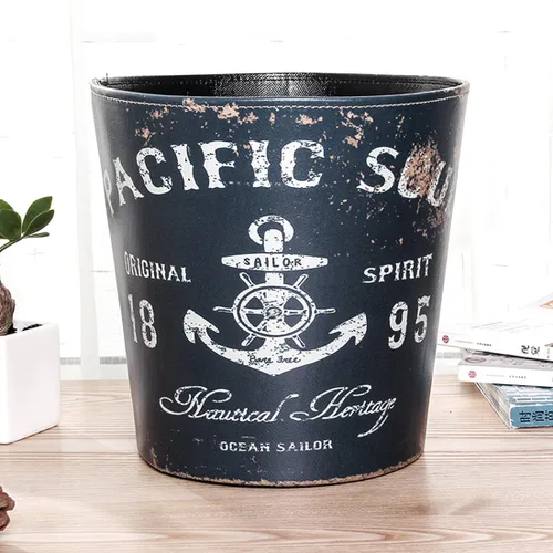 Miniatura 7 de Bote de basura, 10L/2.64 galones estilo británico, cubo de basura descubierto para el hogar (patrón de ancla de barco) - Patrón 1 Salón Cooktail