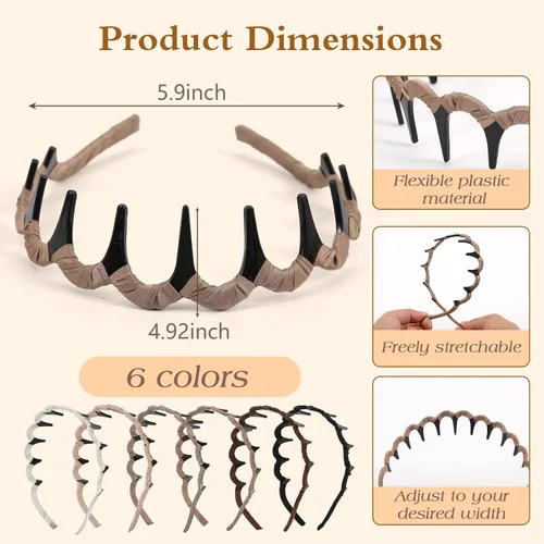 Miniatura 2 de Auseibeely 6 diademas en zigzag para mujer, diadema ondulada antideslizante con dientes, diadema de plástico en forma de U para niñas, adolescentes