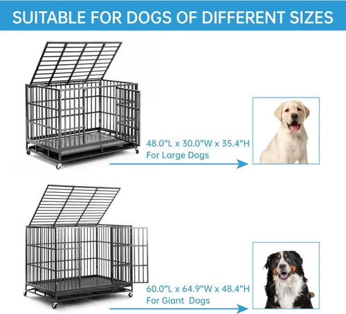 Miniatura 6 de Jaula para perros resistente de 60 pulgadas, plegable, sin montaje, jaula grande para perros a prueba de escape, con ruedas con cerradura, corralito