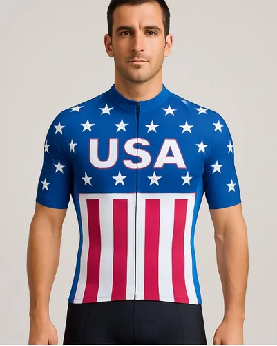 Miniatura 4 de Lo.gas Camiseta de ciclismo de Estados Unidos para hombre, manga corta, camisetas de ciclismo con bandera americana, ropa de bicicleta de carretera
