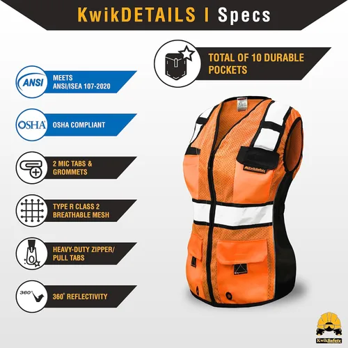 Miniatura 5 de KwikSafety - Charlotte, NC - RoadBOSS Economy & Premium Safety Vest for Women [SNUG-FIT] Class 2 ANSI Tested OSHA