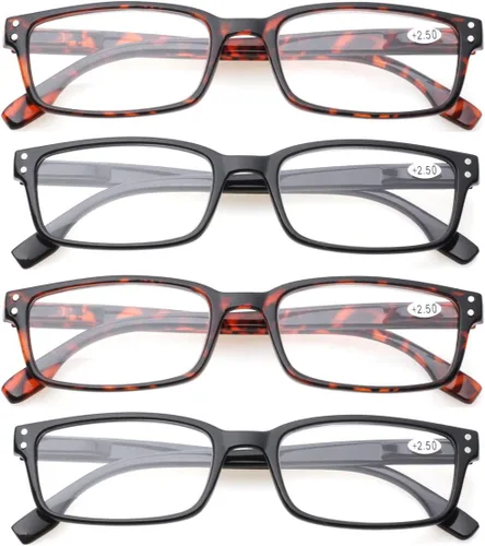 Miniatura 6 de Kerecsen Paquete de 4 Gafas de Lectura para Hombres y Mujeres con Bisagras de Resorte, Anteojos de Lectura Rectangulares Negros Ligeros