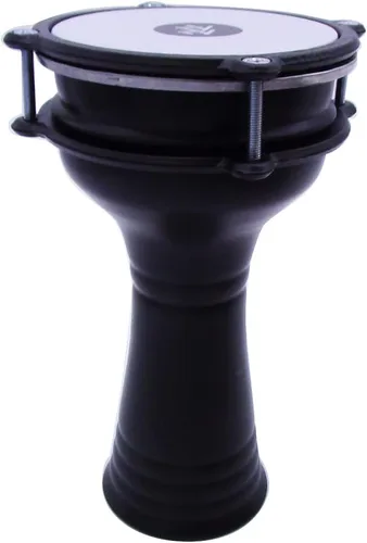 Kids Percussion Darbuka de aluminio de 10 pulgadas de longitud, 5.2 pulgadas de cabeza sintética ajustable Doumbek tambor de mano para niños (negro)