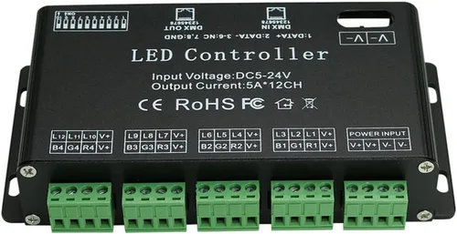Miniatura 7 de AMKI Controlador de decodificador LED DMX 512 para controlador de atenuador de luz de tira de cinta RGB (12 canales)