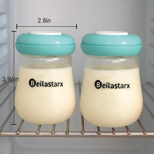Miniatura 3 de Botellas de almacenamiento de leche materna de vidrio, almacenamiento de leche materna de cuello ancho con tapas, recipientes de almacenamiento
