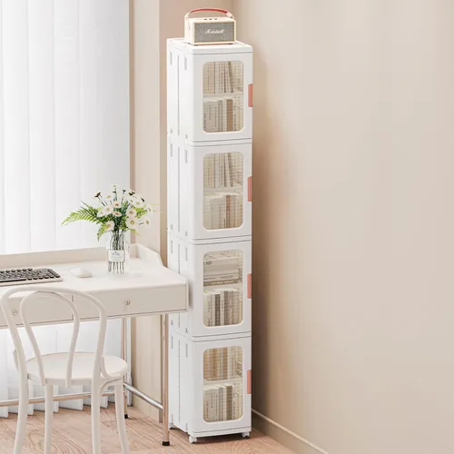 Miniatura 7 de Gabinete de almacenamiento estrecho con puertas y estantes, almacenamiento alto y delgado para baño, gabinete de cocina con estante ajustable