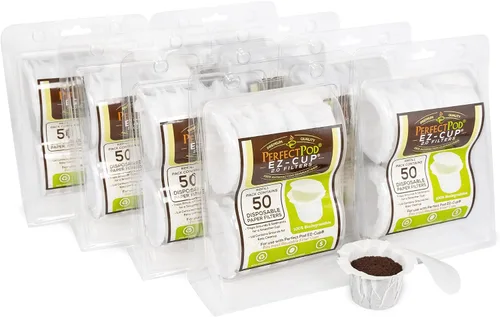 Perfect Pod EZ-Cup Filtros de papel desechables con diseño de tapa patentado para cápsulas de café reutilizables, paquete de 8 (400 filtros)