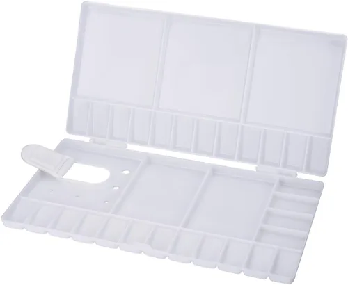 Shappy Paleta de acuarela de 33 compartimentos, bandeja de pintura plegable con 28 pozos y 5 áreas de mezcla, paleta de pintura de plástico con