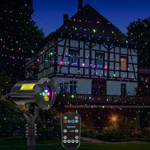 Miniatura 2 de Luces de Jardín al Aire Libre, Proyector de Luz Láser Navideño Estrella en Movimiento (Azul Rojo Verde)