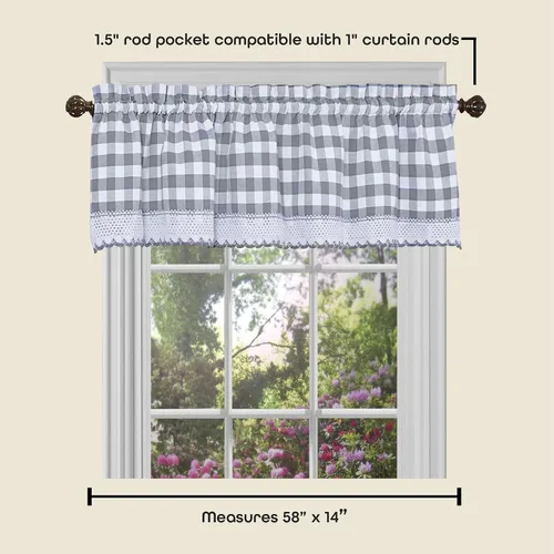 Miniatura 3 de ACHIM Buffalo Check Cortinas Valance para Ventana - 58 Pulgadas de Ancho, 14 Pulgadas de Largo - Cuadros Grises y Blancos - Cortinas