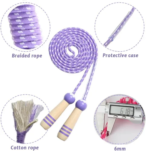 Miniatura 4 de Cuerda de Saltar para Niños, Cuerda de Saltar Ajustable de 7 Pies de Algodón con Mango de Madera para Niños y Niñas, Ejercicio al Aire Libre