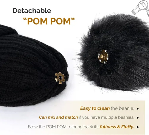 Miniatura 3 de FURTALK Gorro de punto de invierno para mujer con pompones de piel sintética gorro de punto cálido con calavera para mujer