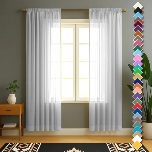 Miniatura 52 de YHSF Cortinas traslúcidas – Juego de 2 paneles para decoración del hogar – Elegantes cortinas de gasa sólida con bolsillo para barra