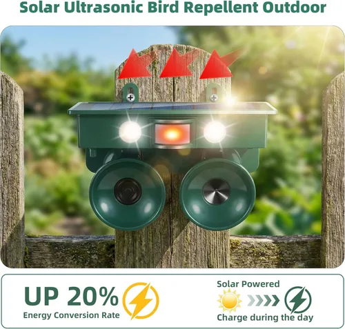 Miniatura 2 de Dispositivos repelentes de pájaros ultrasónicos solares 2026, disuasorios de aves para exteriores, repelente de animales al aire libre