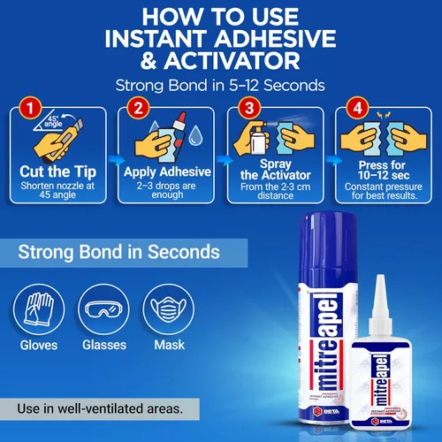 Miniatura 2 de MITREAPEL CA Glue with Activator Kit 2x3.5oz-2x13.5fl oz Instant Bond Adhesivo profesional de cianoacrilato y súper pegamento acelerador