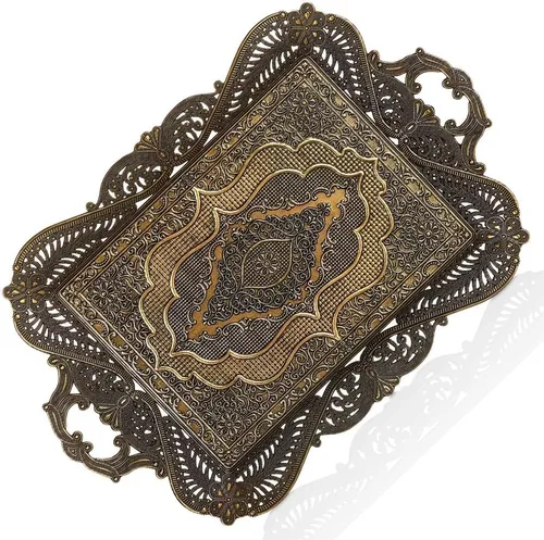 Bandeja marroquí antigua para servir té y café, mesa para decoración del hogar, mango decorativo - Latón árabe antiguo elegante persa, rectangular,