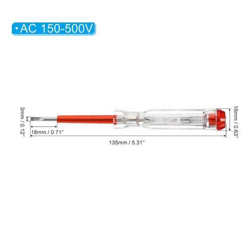 Miniatura 2 de PATIKIL Probador de voltaje CA 150-500V detector eléctrico de contacto con destornillador ranurado con tubo de neón, rojo transparente, paquete de 6