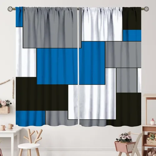 Cortinas opacas modernas con bolsillo para barra, color azul, gris, negro, blanco, para dormitorio, sala de estar, cocina, decoración con