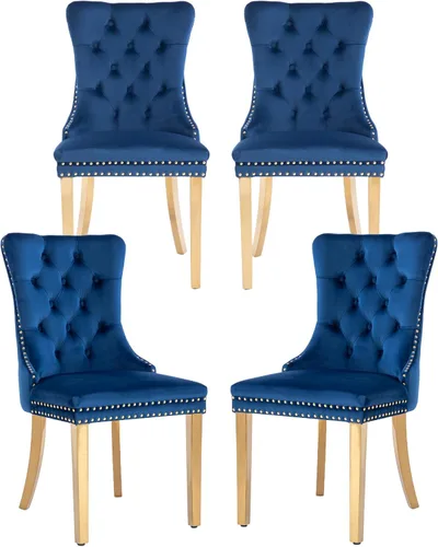 Miniatura 51 de Juego de 2 sillas de comedor, sillas de comedor tapizadas con tirador de anillo trasero, ribete de cabeza de clavo y patas de acero inoxidable Gris