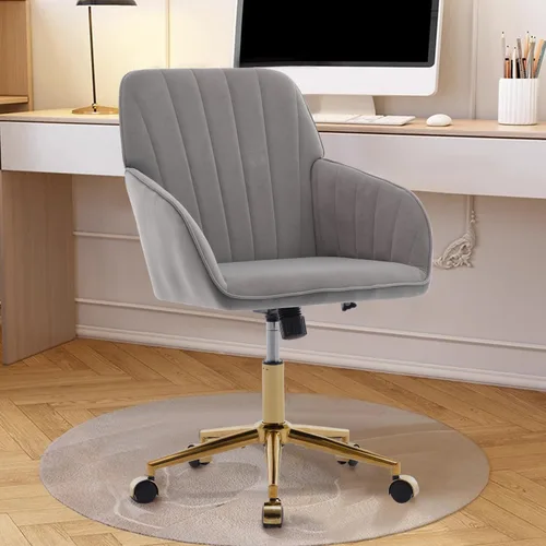 Miniatura 18 de Silla de oficina de terciopelo, sillas de escritorio tapizadas para oficina en casa con ruedas giratorias ajustables, ergonómica para sala de estar