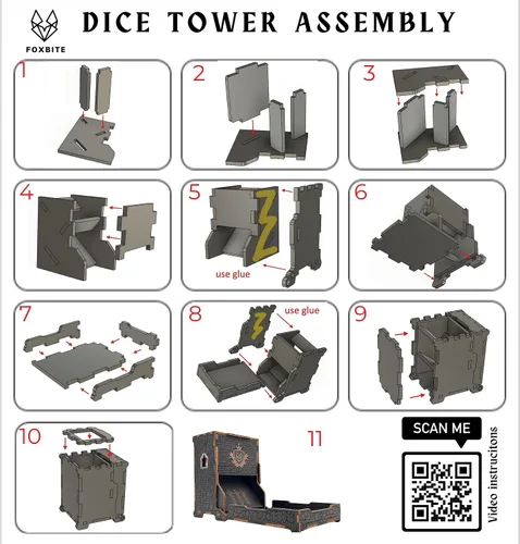 Miniatura 9 de FOXBITE Torre de dados para Dungeons and Dragons Tower con bandeja de madera grabada con láser DND portátil y plegable, rodillo de dados perfecto