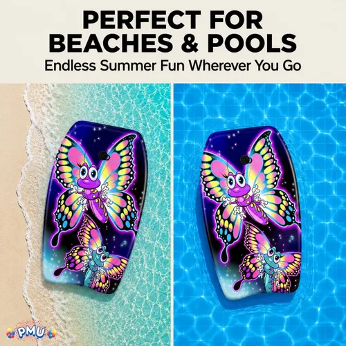 Miniatura 3 de PMU Bodyboard estampado con gráficos, correa de muñeca ligera, parte inferior lisa para playa, mar y piscina, tabla de surf para niños, adolescentes
