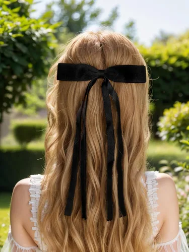 Miniatura 4 de Clips de pelo con borlas y moño para mujer - 4 piezas de pasadores con colas largas en negro, rojo, blanco y azul marino Negro Rojo Blanco Marina