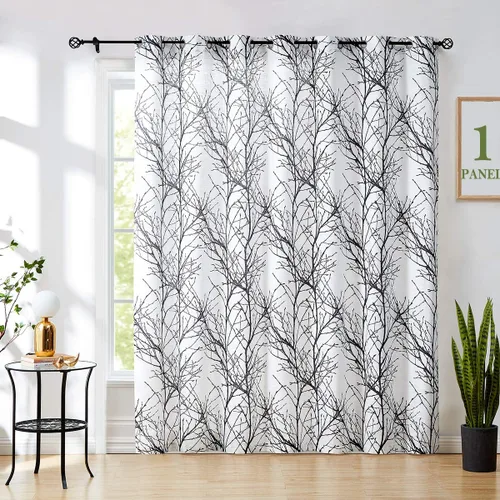 Miniatura 22 de FMFUNCTEX Cortinas de Lino Semitransparentes para Dormitorio, Cortinas Azules y Blancas de 63 Pulgadas de Largo para Sala de Estar, Cortinas de Rama