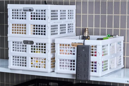 Miniatura 5 de Aebeky Paquete de 3 cajas de almacenamiento plegables de plástico, 30 L, cajas de plástico plegables para almacenamiento (blanco)