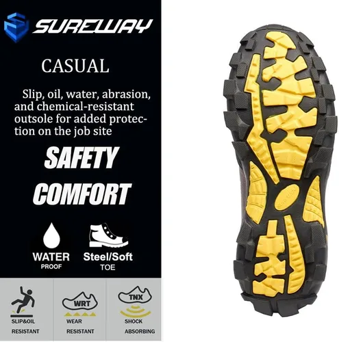 Miniatura 5 de SUREWAY Men's 6" Soft/Steel Toe Heavy Duty Waterproof Work Boot - Leather,Lace Up,Oil/Slip Resistant Dual-Density Comfortable Outsole,EH