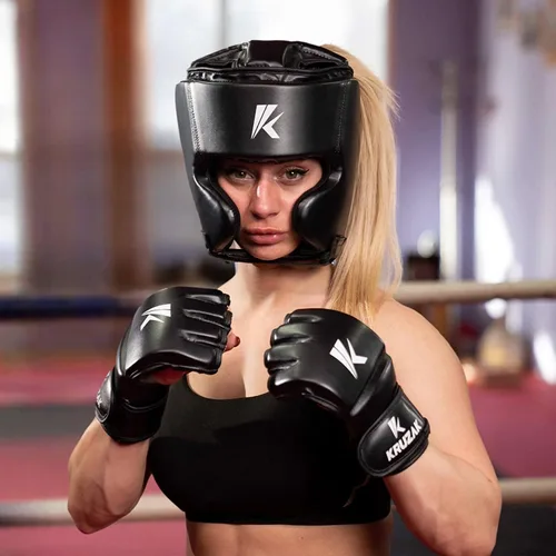 Miniatura 7 de Kruzak - Gorros de boxeo unisex - Entrenamiento de MMA, acolchado ajustable, Kara, Muay Thai, Kickboxing, Sparring, artes marciales, karate, Negro