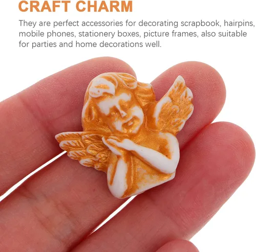 Miniatura 3 de 60 dijes de ángel 3D con parte trasera plana, adorno de resina para bricolaje, teléfono móvil, accesorios para el cabello, manualidades, dorado