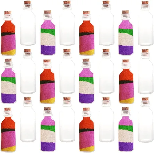 ArtCreativity Botellas de plástico para arte de arena con corchos, paquete de 24 a 2 onzas, recipientes transparentes para arte de arena, mensaje en