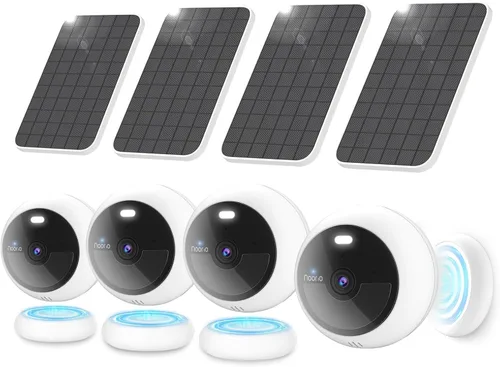Cámaras de seguridad solar Noorio inalámbricas para exteriores, paquete de 4, cámara magnética para exteriores de 1080P alimentada por batería con