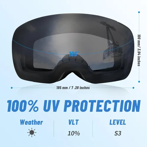 Miniatura 5 de Supertrip Gafas de esquí para adultos, lentes intercambiables antivaho para nieve, snowboard para hombres, mujeres y jóvenes