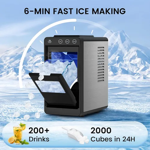 Miniatura 2 de COWSAR Encimera para hacer hielo, máquina de hielo portátil con autolimpieza, 26 libras/24 horas, 8 balas de hielo en 6 minutos con 2 tamaños