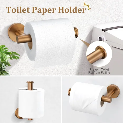 Miniatura 4 de TURS Juego de 5 piezas de accesorios de baño cepillado en oro rosa, juego de barra de toalla de baño de 23.6 pulgadas de acero inoxidable SUS304