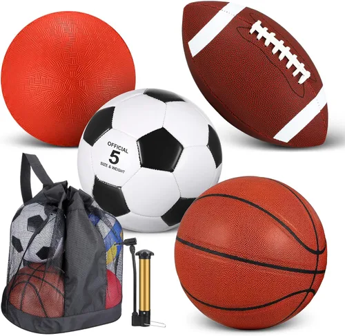 Miniatura 7 de Lenwen Juego de 4 pelotas deportivas, incluye tamaño oficial de baloncesto, fútbol, fútbol, parque infantil, bolsa de equipamiento